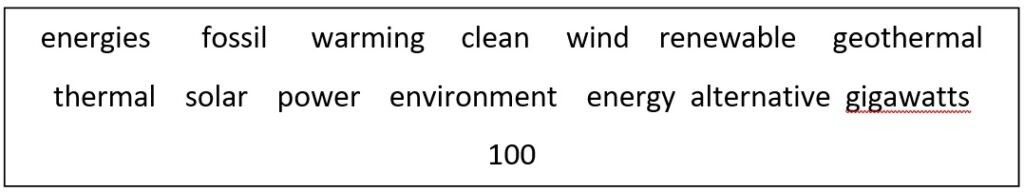 word bank for a reading assignment